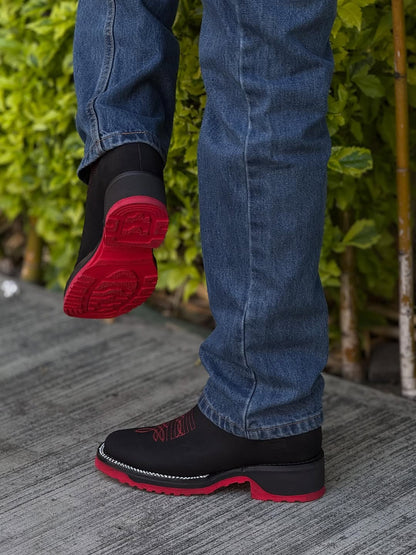 Men's Double Density Nubuck Leather Embroidered Ankle Boots