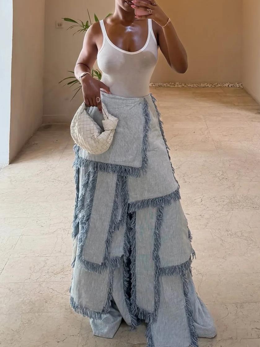 Multi Shredded Flap Palazzo Pants