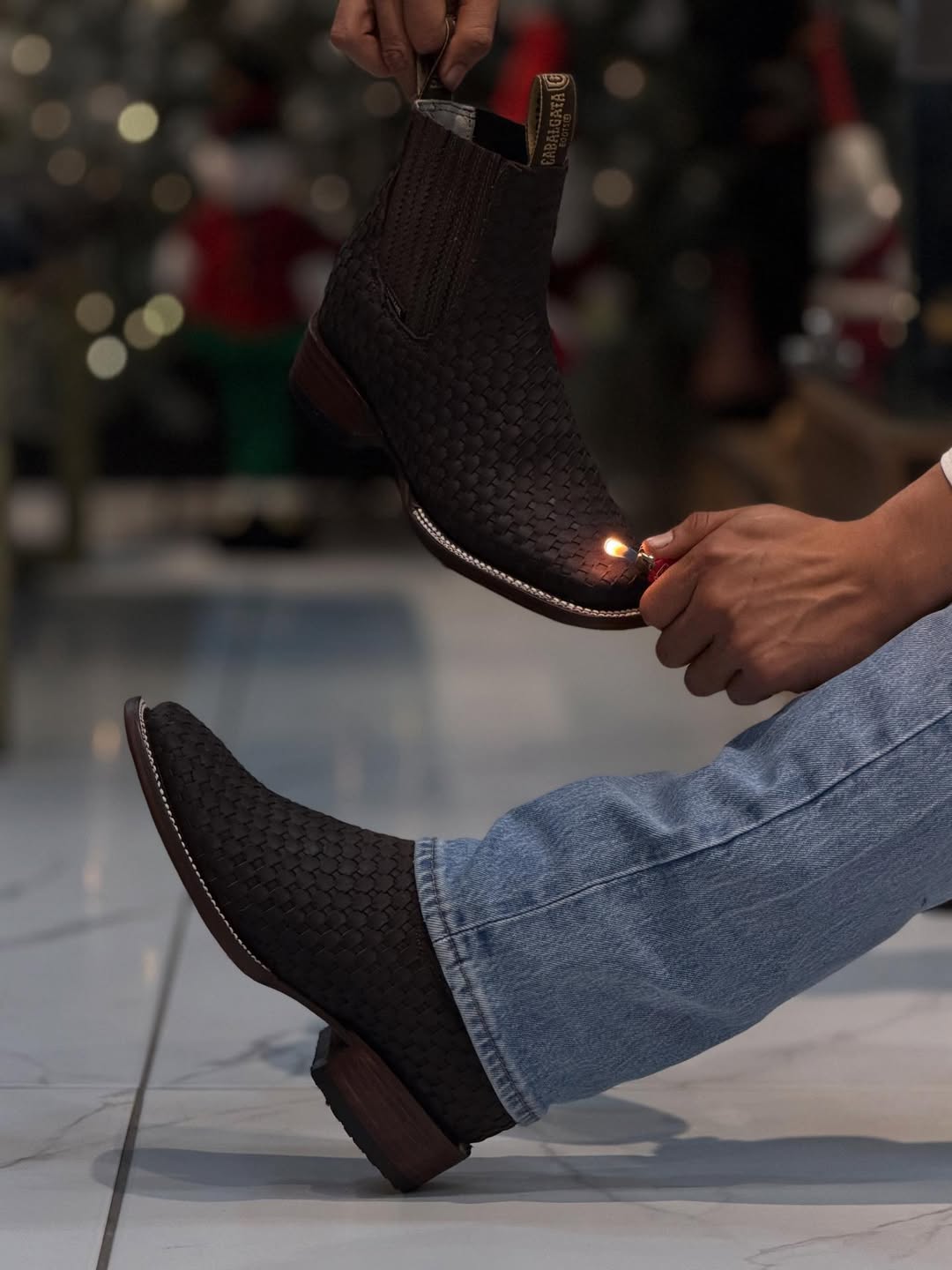 Men's Woven Leather Chelsea Boots