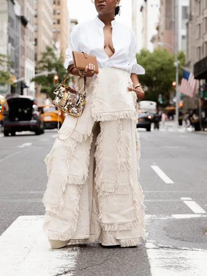 Multi Shredded Flap Palazzo Pants