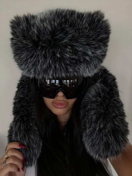 Gray-Black Ombre Faux Mink Trapper Hat