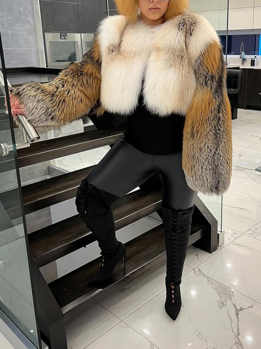 Trendy Fox Fur Bomber Jacket