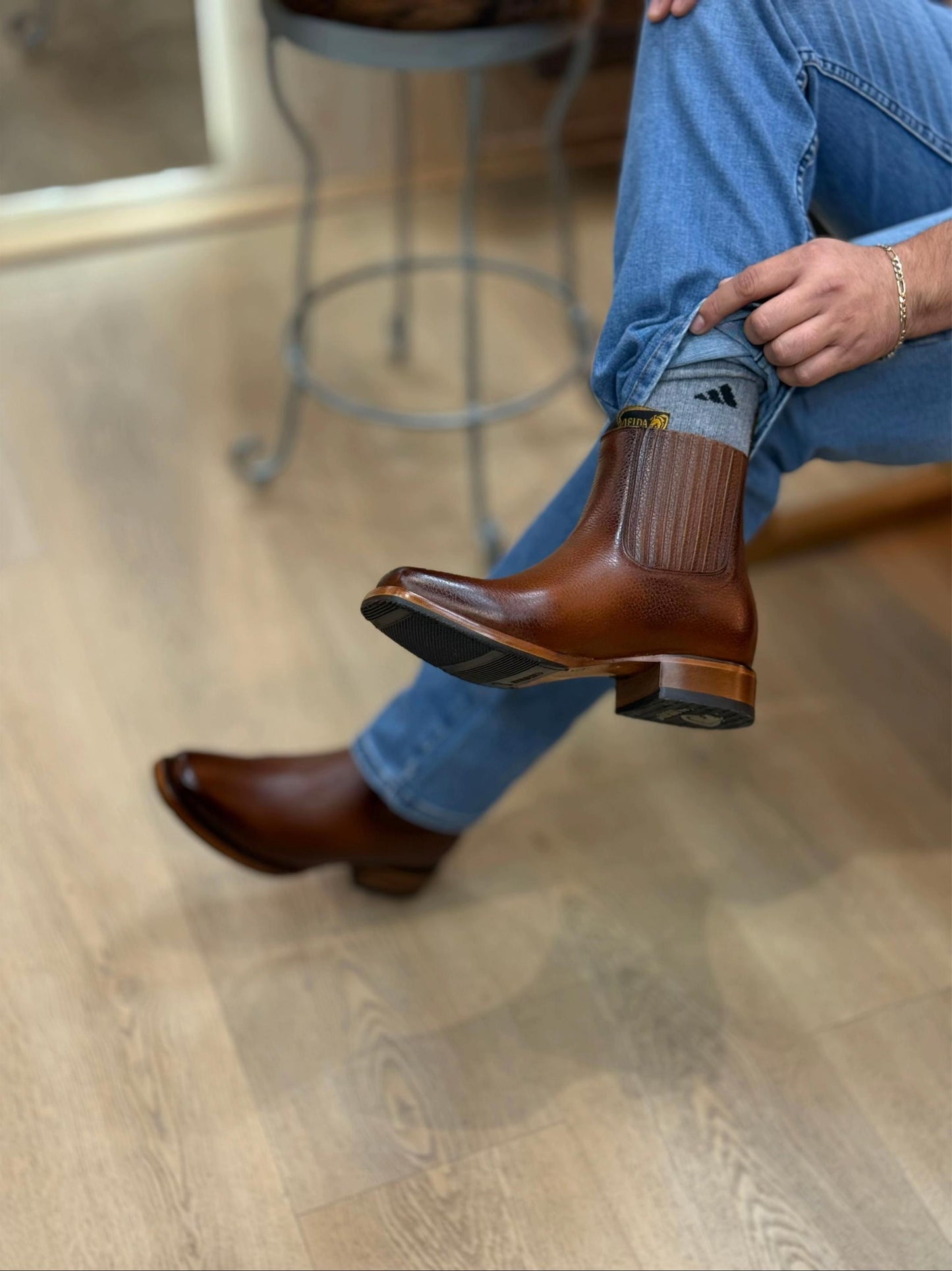 Men's Handcrafted Square Toe Elastic Side Ankle Boots