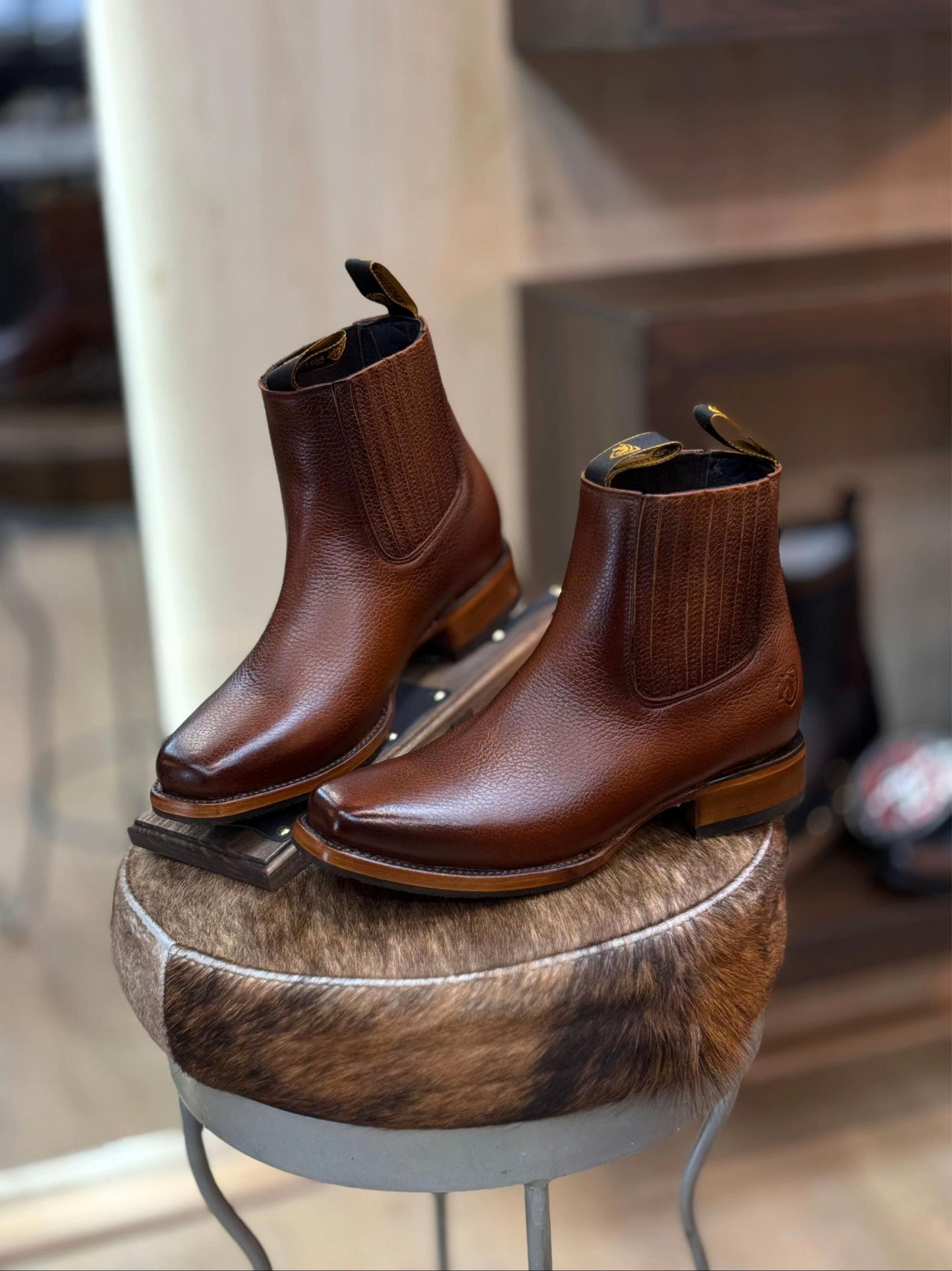 Men's Handcrafted Square Toe Elastic Side Ankle Boots