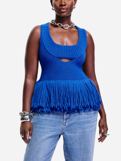 Stylish Fringe Hem Knit Tank Tops