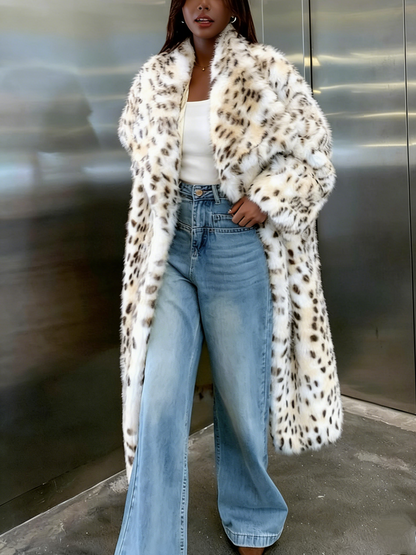 Leopard Print Faux Fur Trench Coat