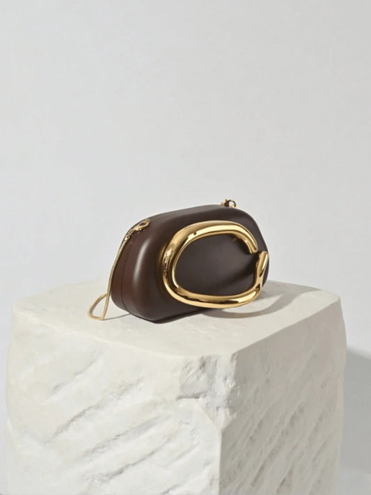 Gold Circular Accent & Chain Strap Clutch Bag
