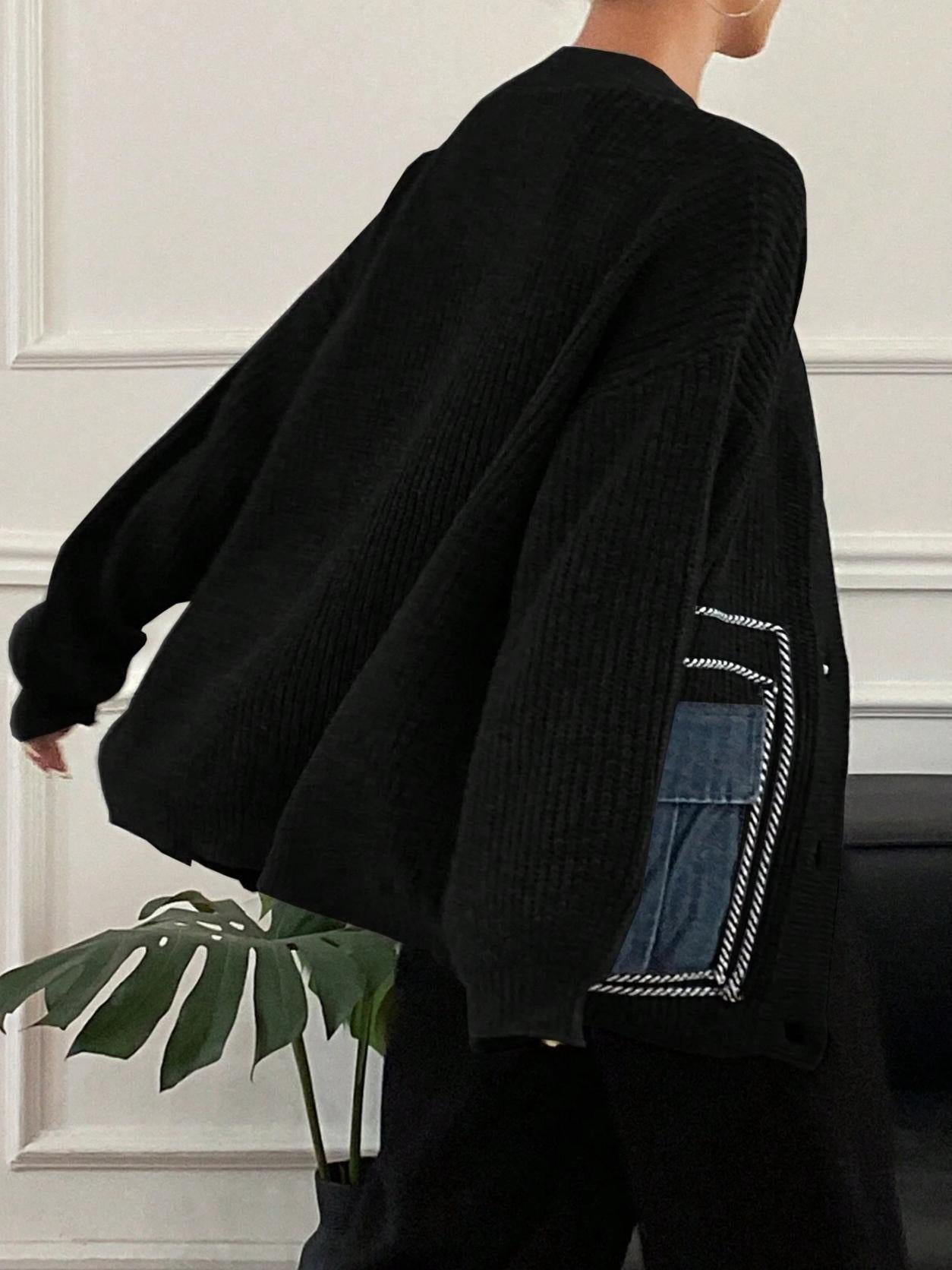 Solid Color Drop Shoulder Casual Loose Cardigan