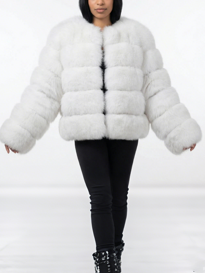 Luxury White Faux  Fur Cropped Coat
