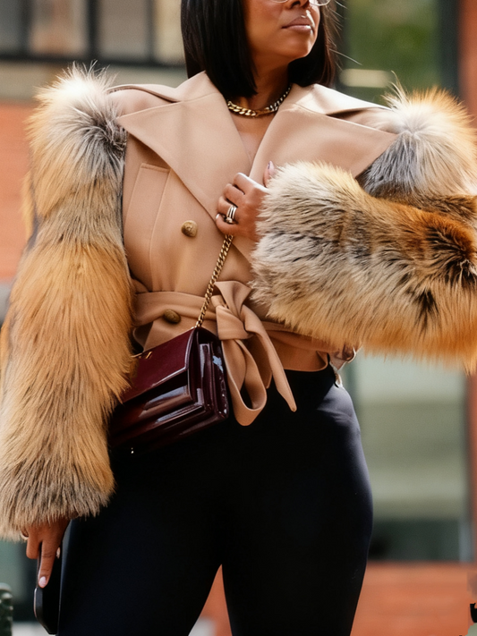 Luxury Fox Fur Sleeve Cropped Coat