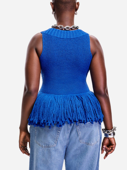 Stylish Fringe Hem Knit Tank Tops