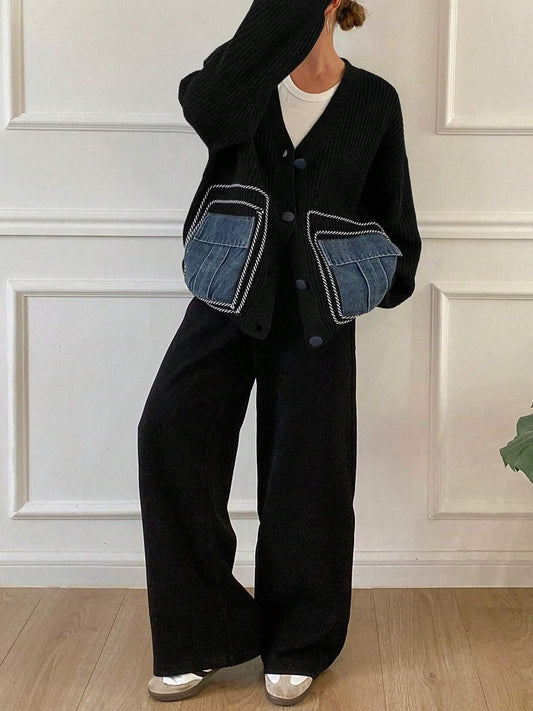 Solid Color Drop Shoulder Casual Loose Cardigan