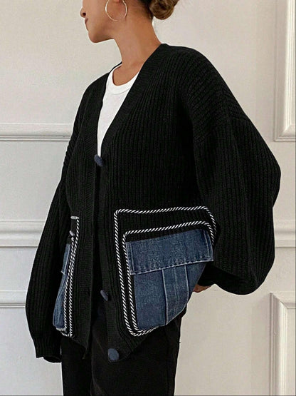 Solid Color Drop Shoulder Casual Loose Cardigan