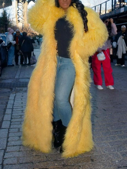 Chic & Warm Winter Outerwear Vibrant Yellow Faux Fur Long Coat
