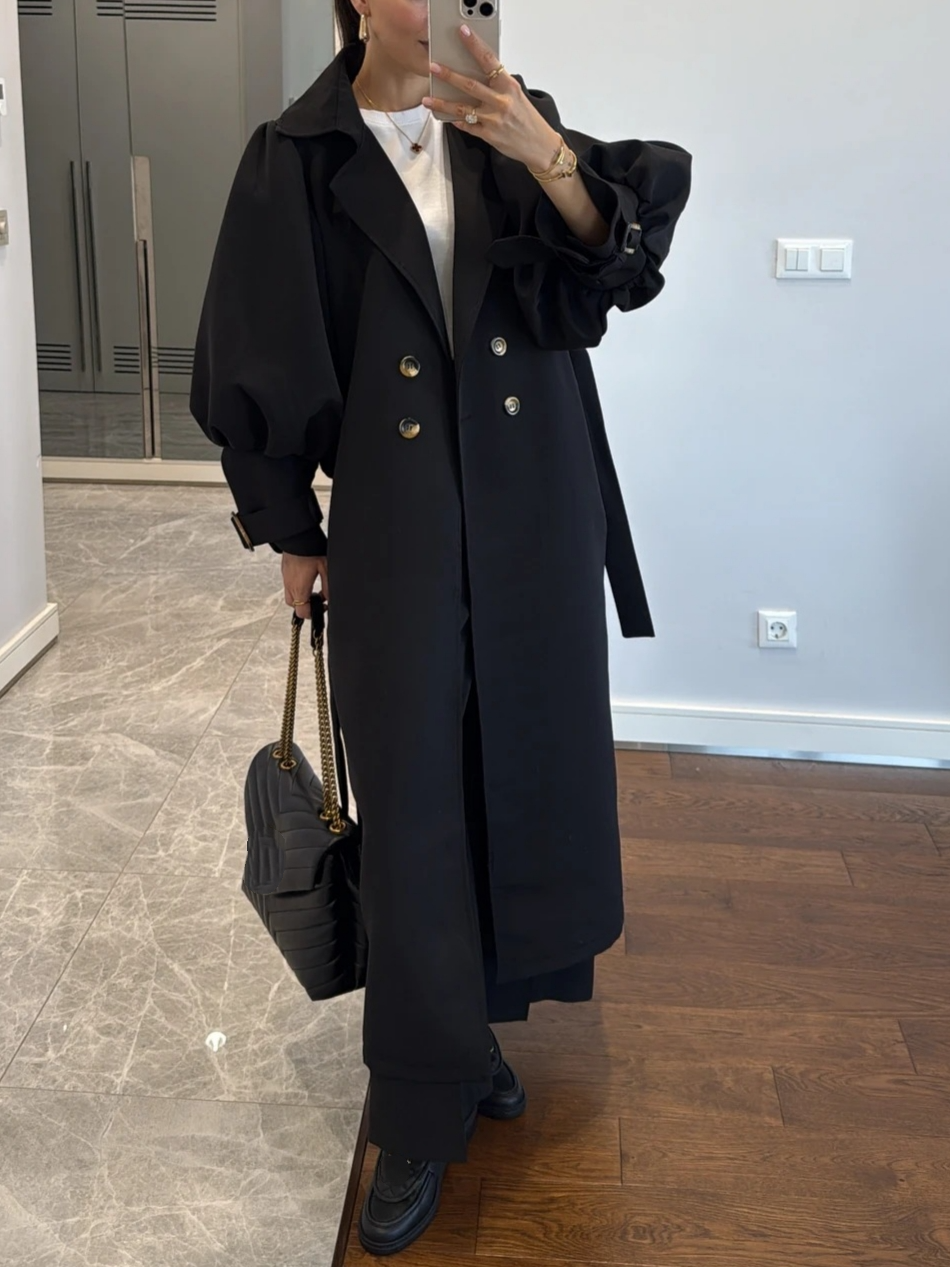 Belted Trench Coat With Sleeve Detailed