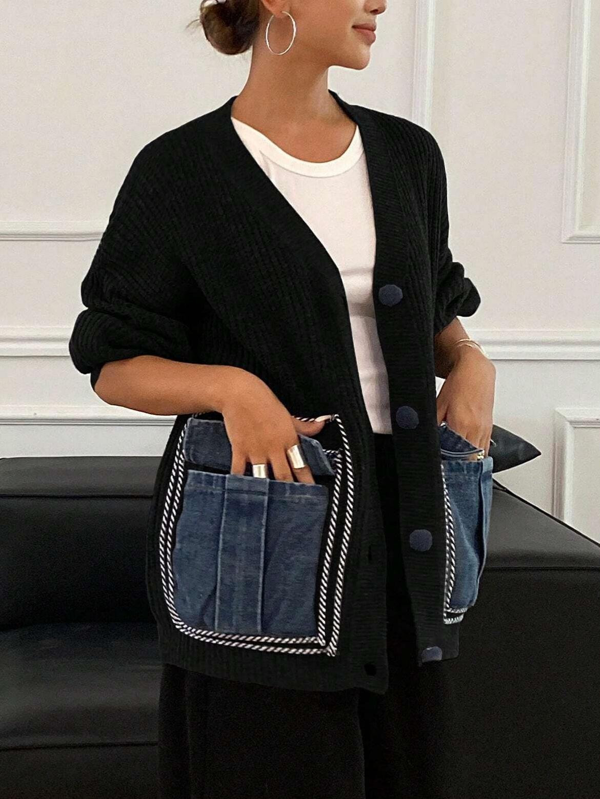 Solid Color Drop Shoulder Casual Loose Cardigan