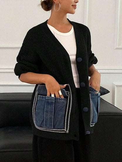 Solid Color Drop Shoulder Casual Loose Cardigan