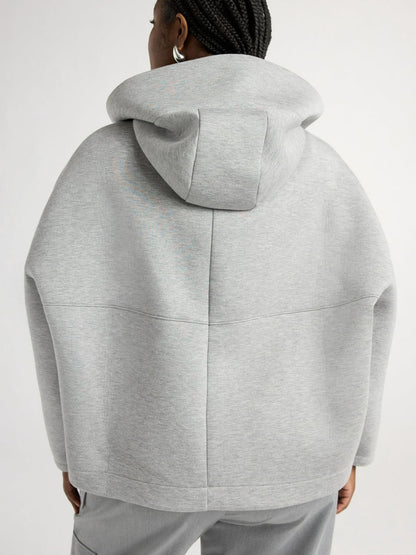 Oversized Scuba Hooded Jacket with Wide Lapel & Drawstring Hem