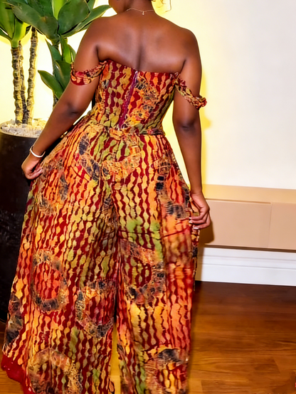 Vibrant Batik Off-Shoulder Two-Piece Set