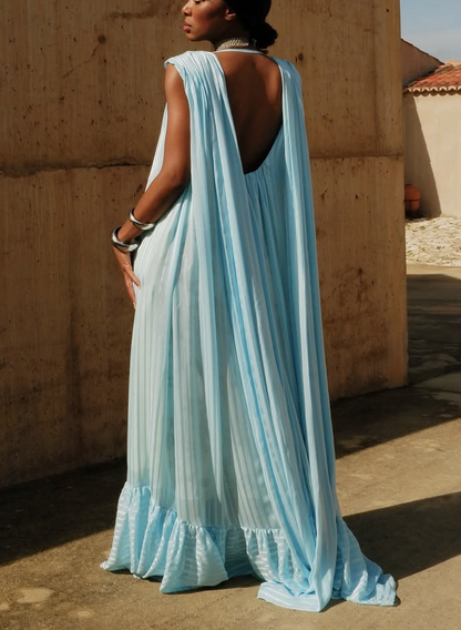Ethereal Light Blue Pleated Maxi Dress