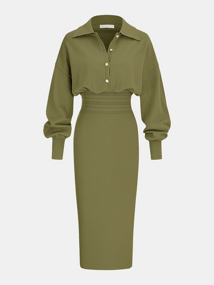 Cinched Waist Knit Shirt Dress