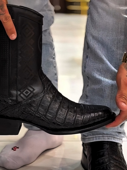 Men's Black Crocodile Embossed Chelsea Boots