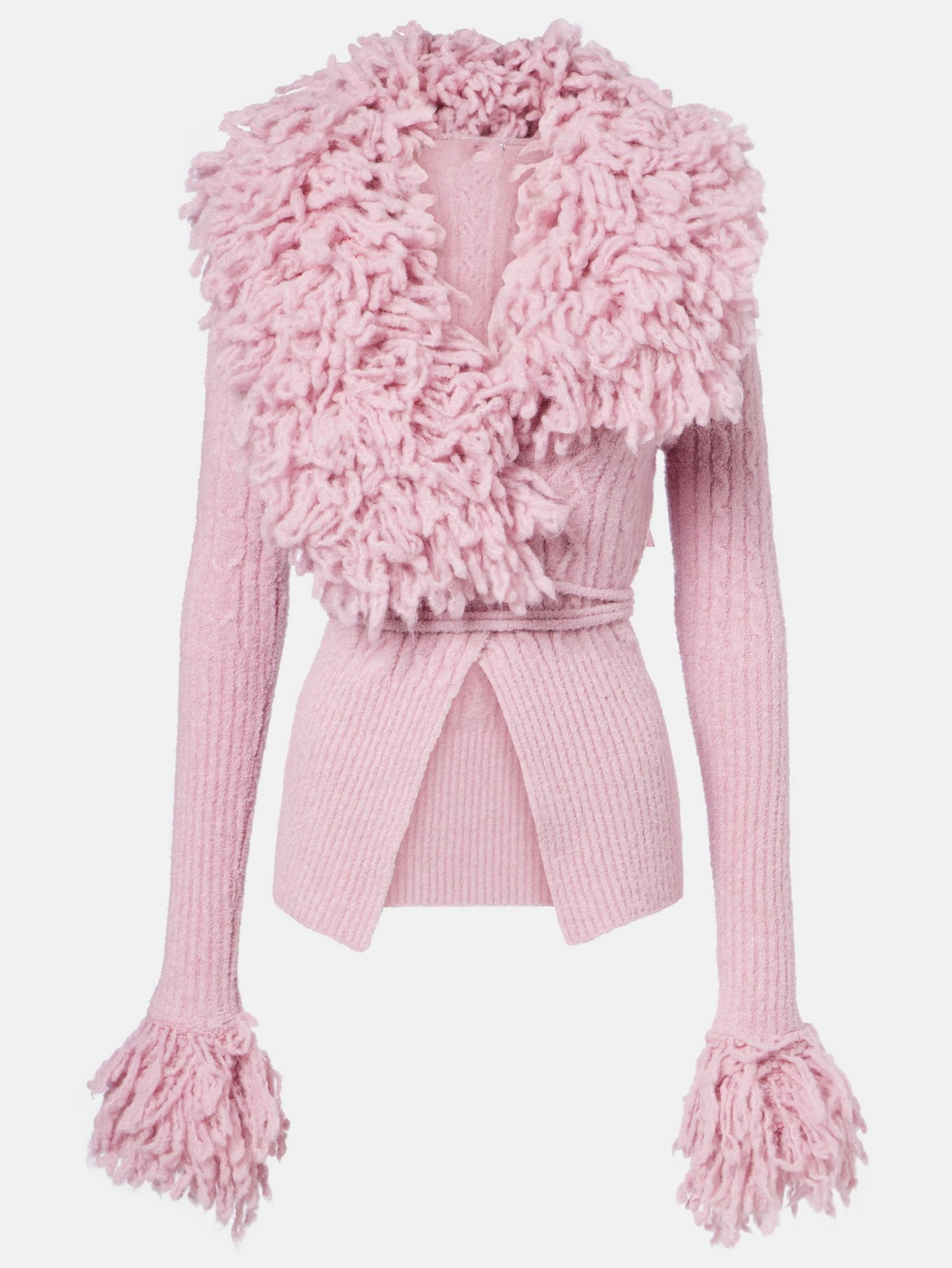 Bubblegum Pink Chunky Fuzzy Collar Knit Cardigan