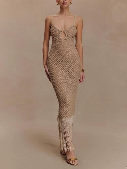 Elegant Fringe Hemline Knit Dress