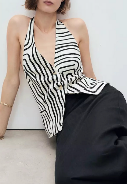 Sexy Linen-Cotton Halter Backless Tank