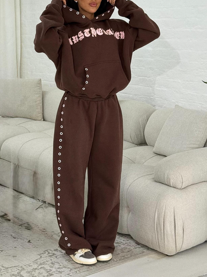 Stylish Brown Hooded Sweat Set
