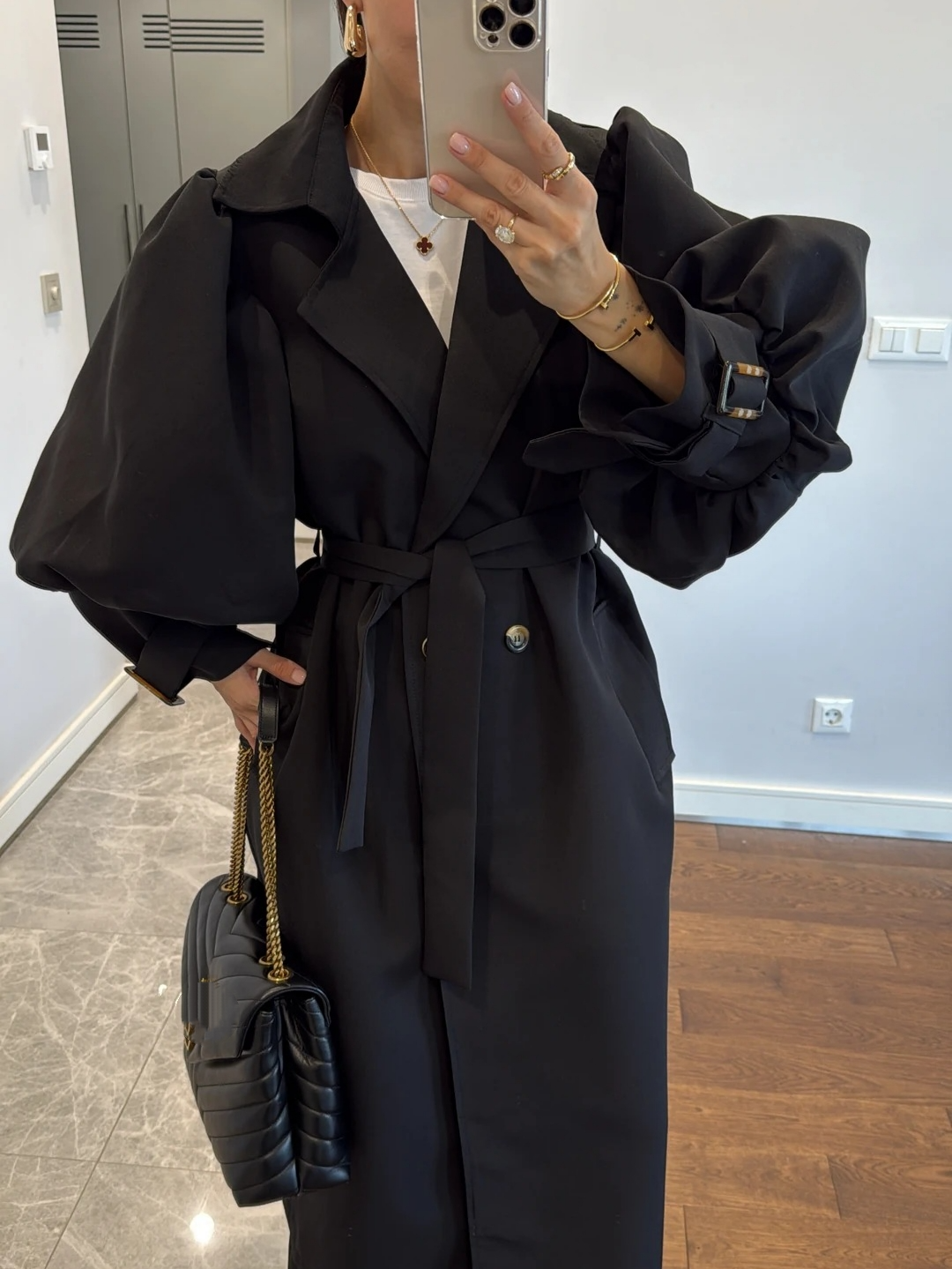 Belted Trench Coat With Sleeve Detailed