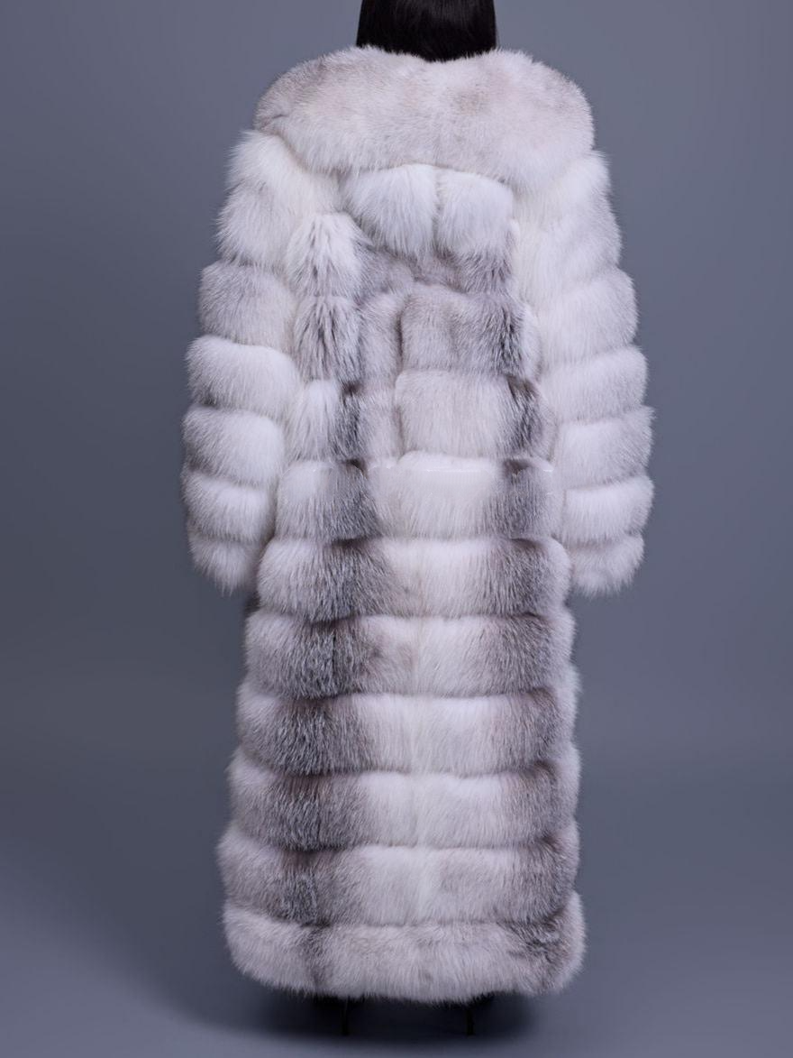 Long Length Fox Fur Trench Coat With Hood