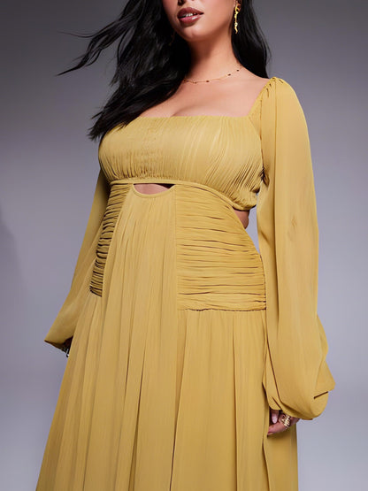 Long Sleeve Cut Out Maxi Dress With Ruched Skirt