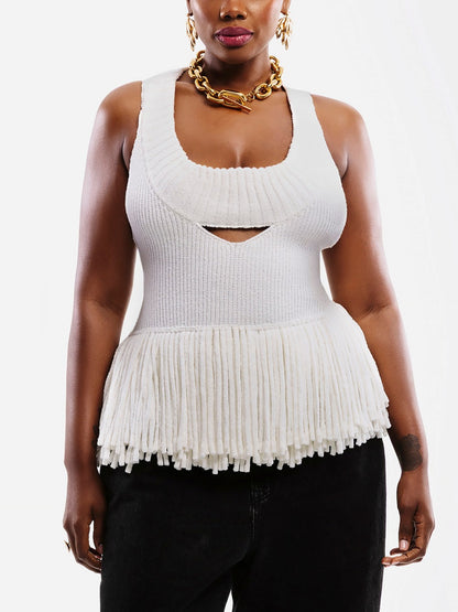 Stylish Fringe Hem Knit Tank Tops