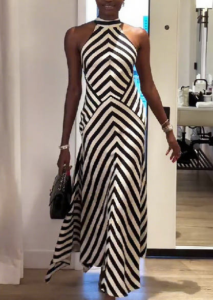 Geometric - Print Halter - neck Maxi Dress