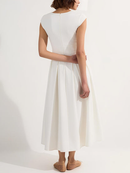 Elegant Square Neckline White Sleeveless Dress