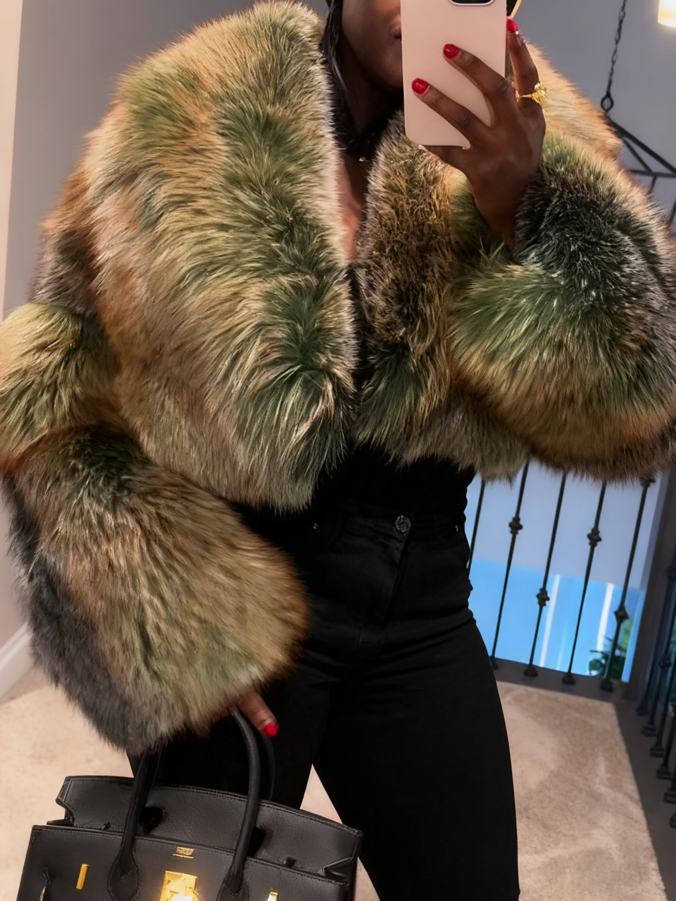 Luxury Multi - Colored Fox Fur Cropped Jacket