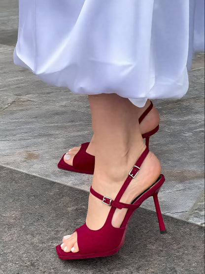 Elegant Burgundy High - Heeled Sandal