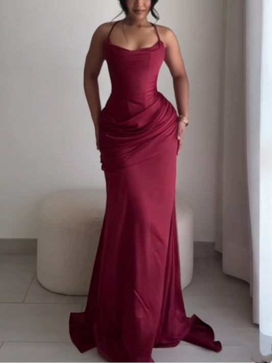 Spaghetti Straps Corset Floor Length Mermaid Evening Dress