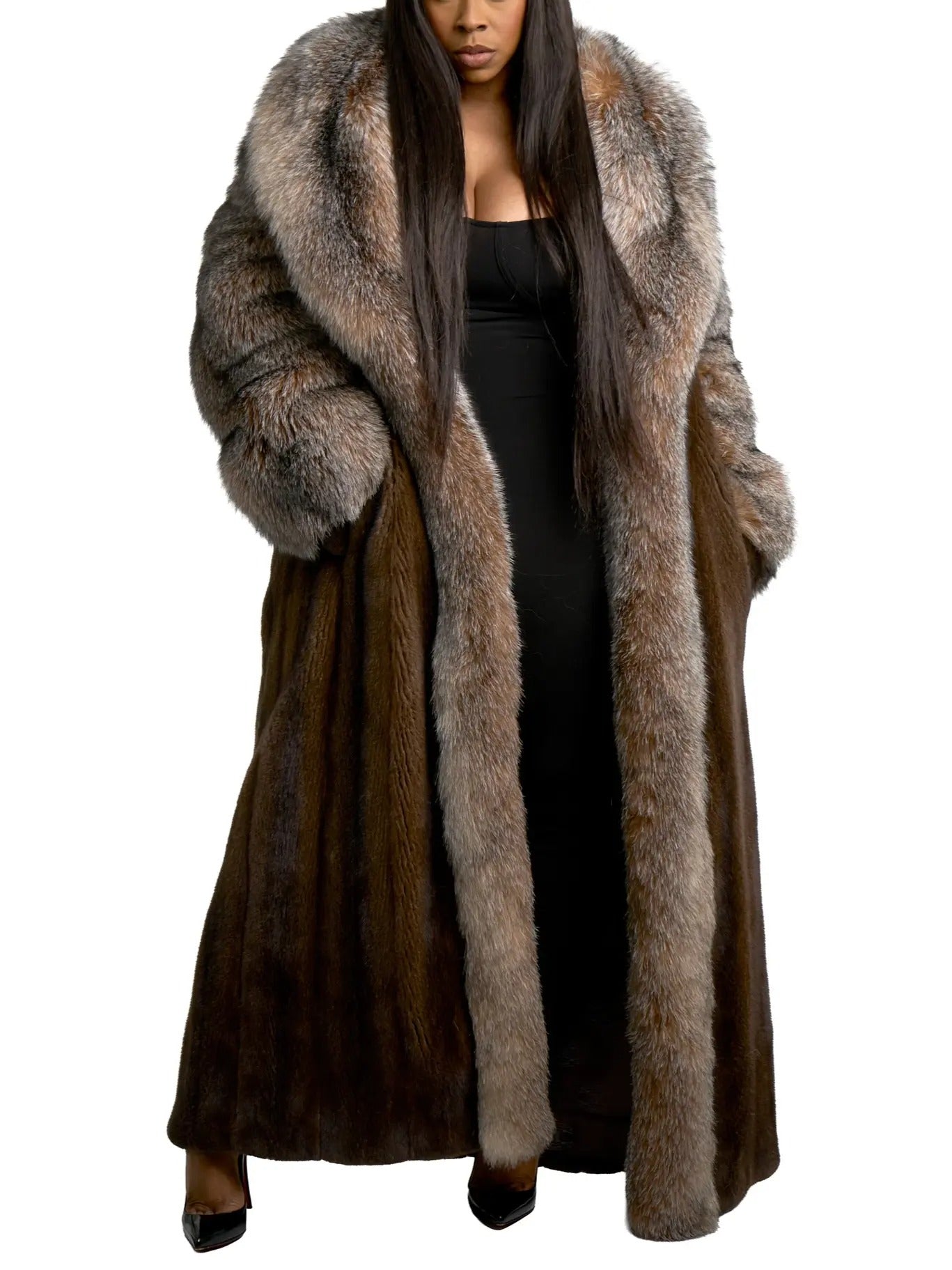 Luxury Fox Fur Full Skin Mink Trench Coat