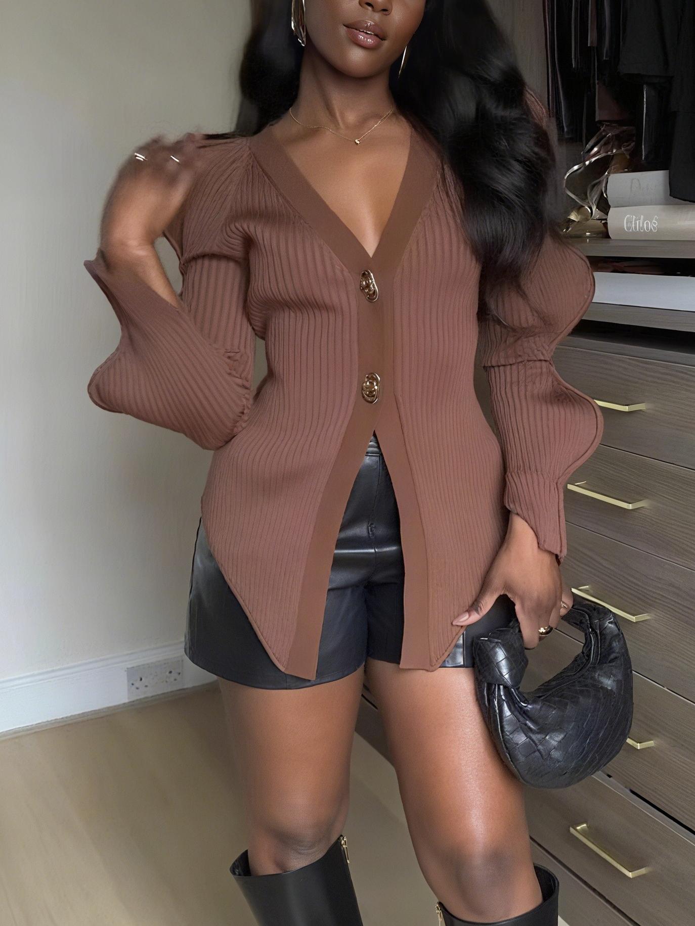 Stylish Long Sleeve V - Neck Cardigan