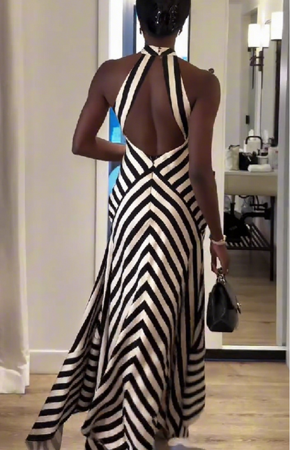 Geometric - Print Halter - neck Maxi Dress