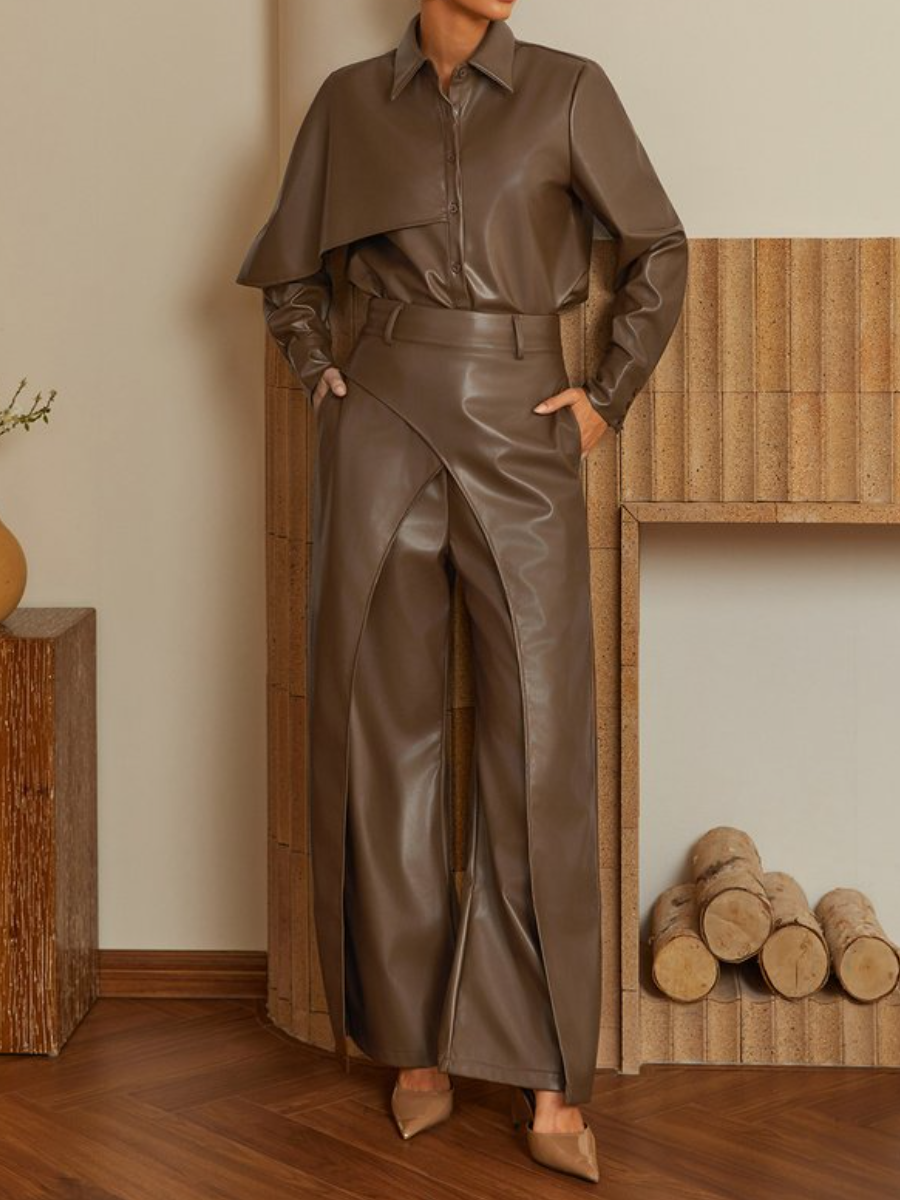 Imitation Leather Pants Set