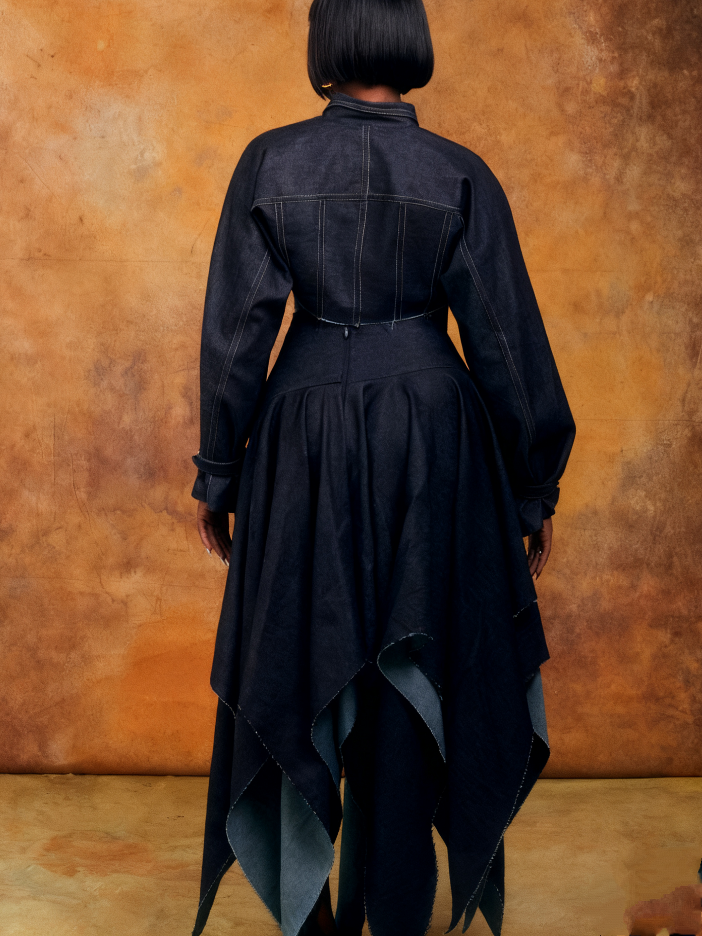 Denim Two - Piece Set: Cropped Jacket with Asymmetric Hem Skirt