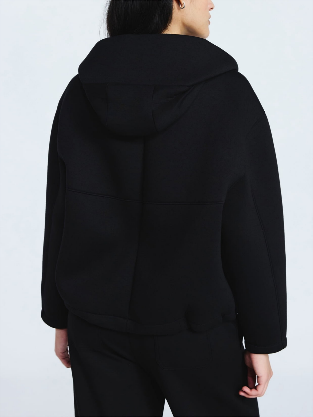 Oversized Scuba Hooded Jacket with Wide Lapel & Drawstring Hem
