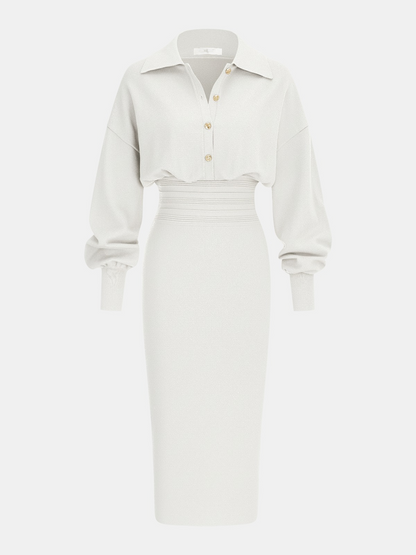 Cinched Waist Knit Shirt Dress