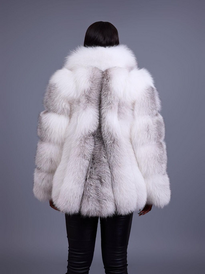 Gradient White Gray Fox Fur Coat