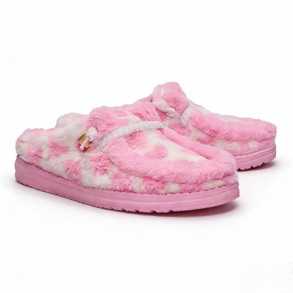 Heart Print Fuzzy Slippers