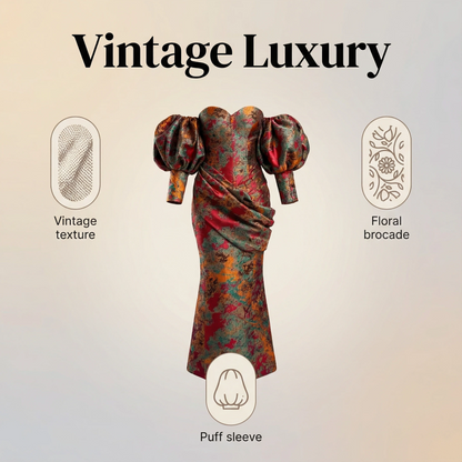 Glamorous Floral Brocade Off-Shoulder Flower-bud Sleeve Maxi Dress