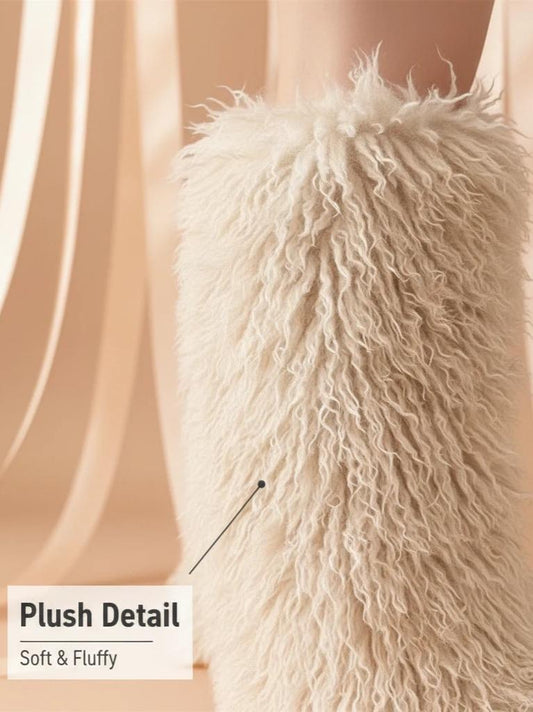 Ivory Oversized Fluffy Knee-high Boots